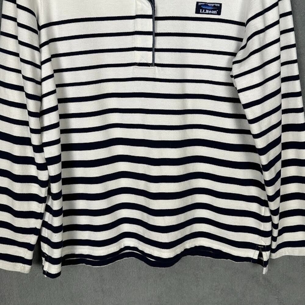 LL Bean Sweater Womens Extra Large White Navy Striped Rugby Soft Cotton Preppy - Picture 3 of 12